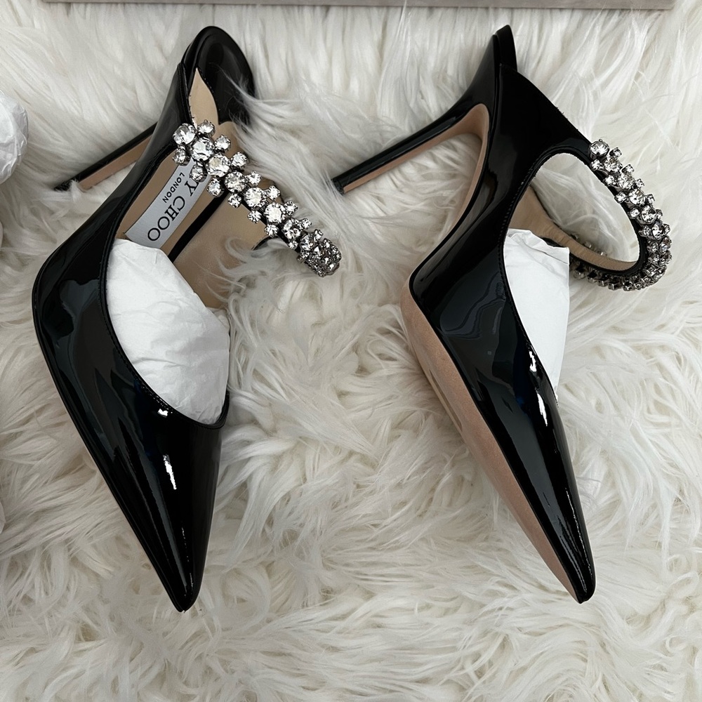 JIMMY CHOO Patent Crystal Bing 100 Pumps 36.5 Black - Picture 7 of 10
